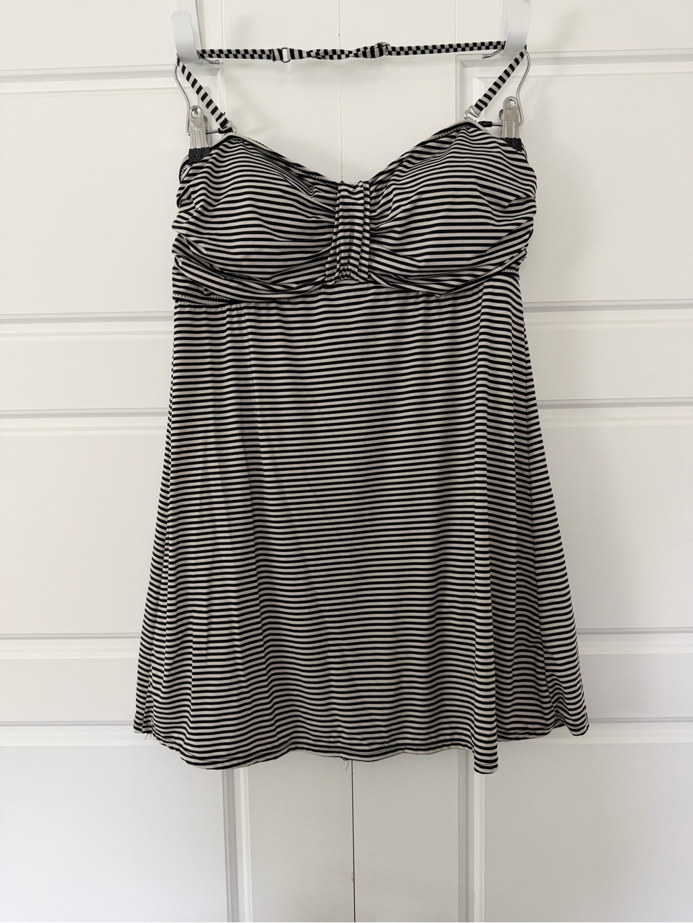 Garnet Hill Sweetheart Swim Dress Halter Black And White Stripes Womens Size 16